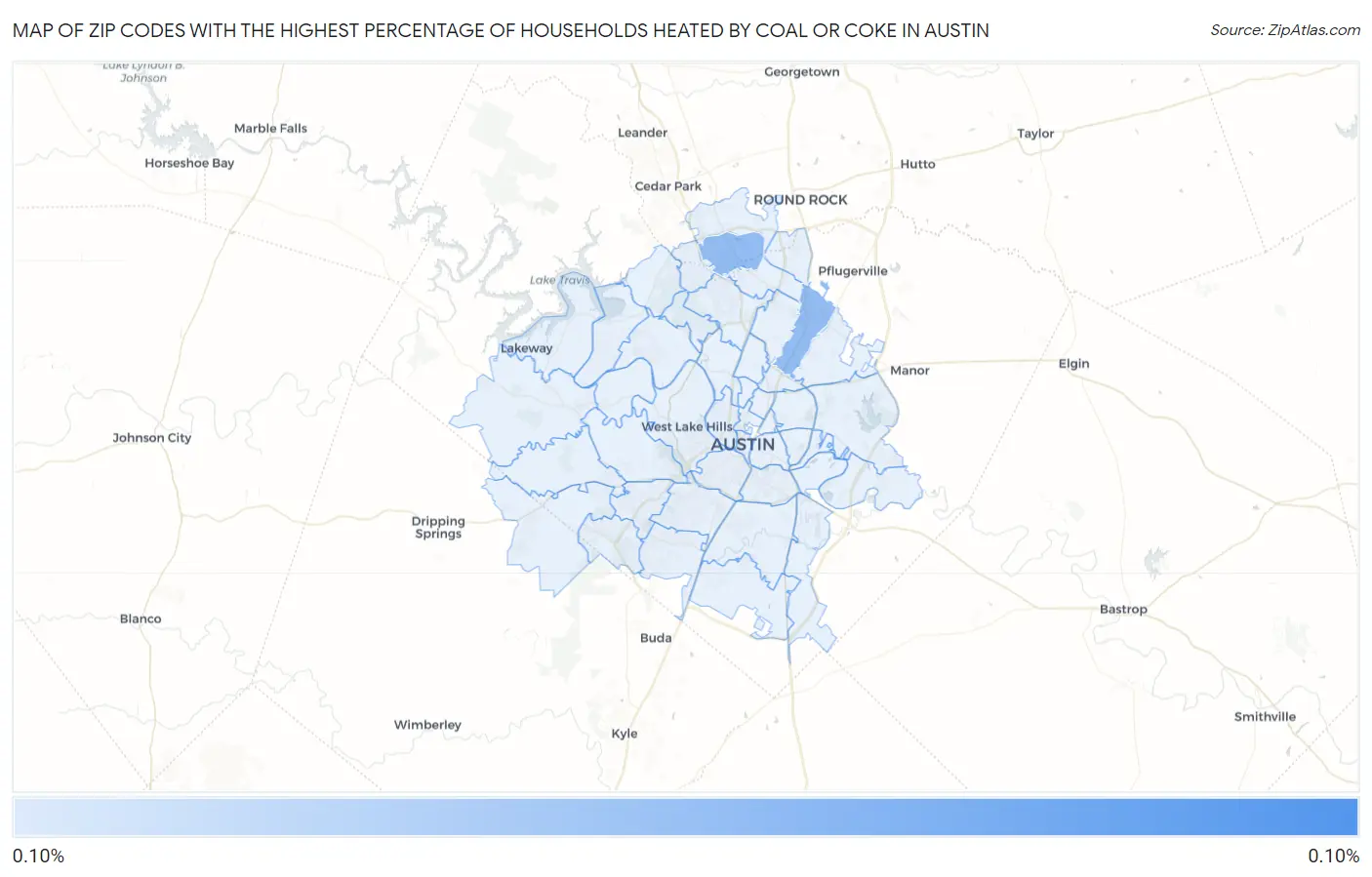 Zip Codes with the Highest Percentage of Households Heated by Coal or Coke in Austin Map