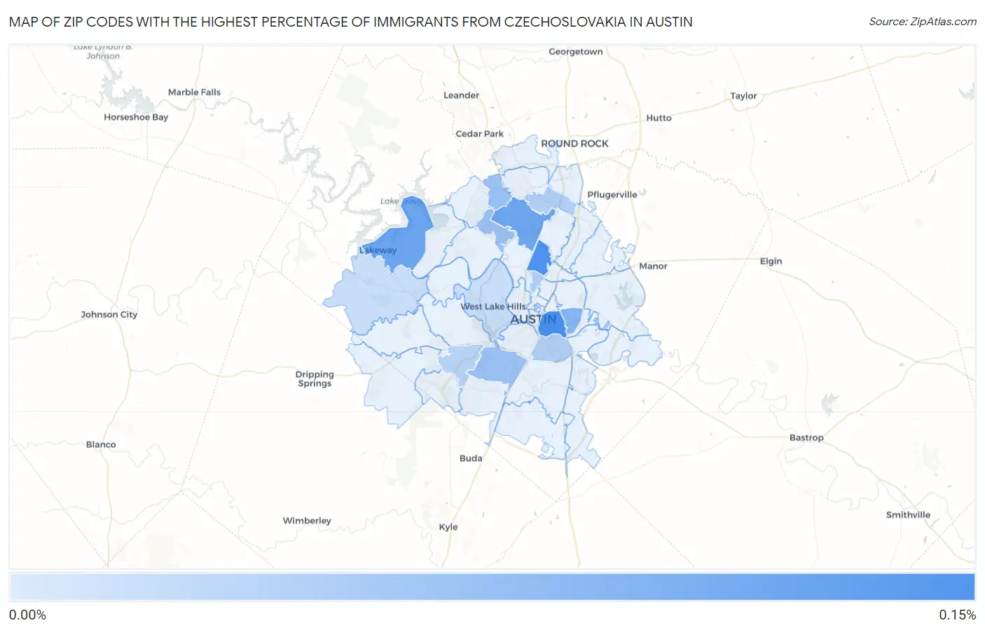 Zip Codes with the Highest Percentage of Immigrants from Czechoslovakia in Austin Map