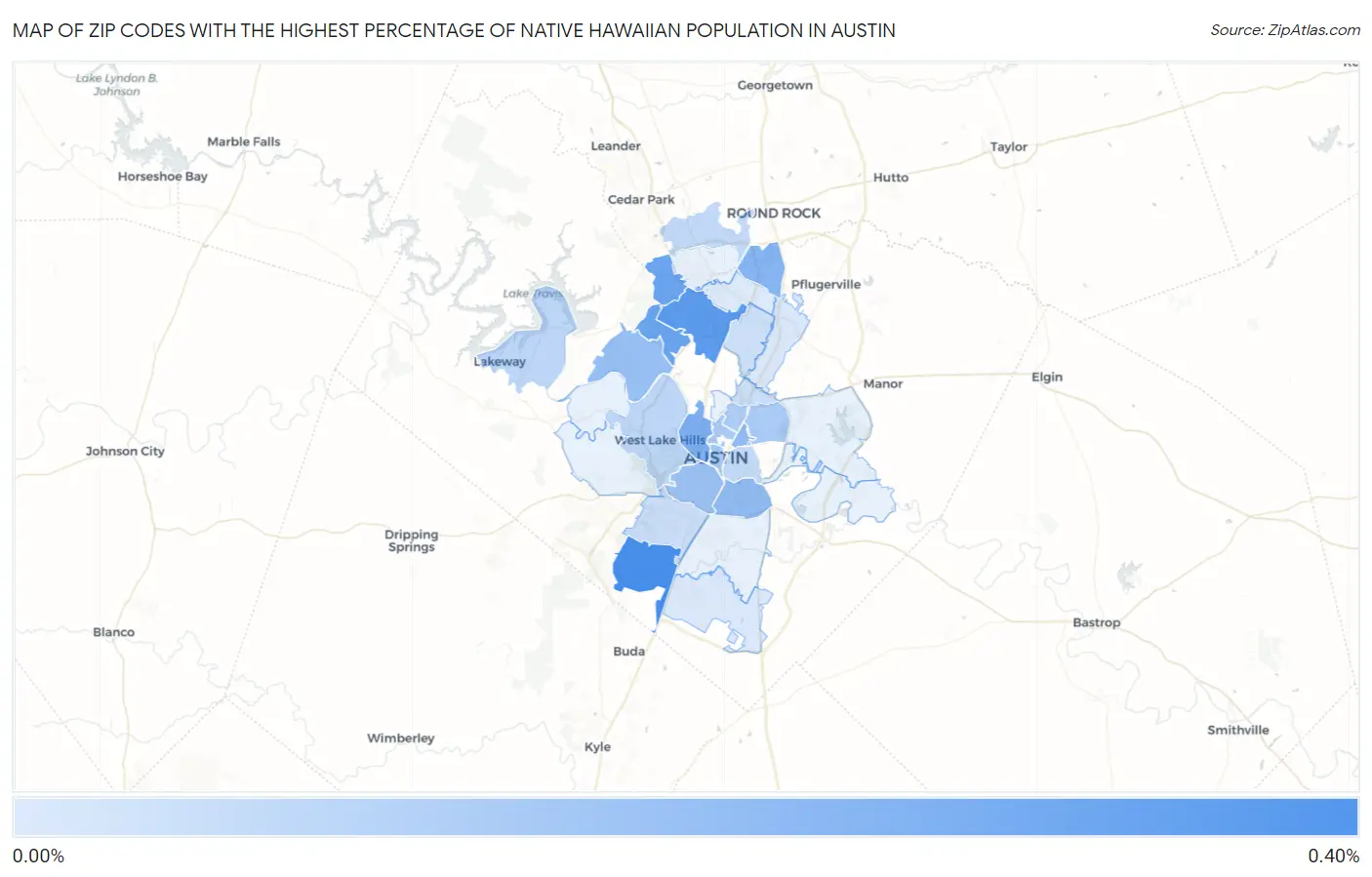 Zip Codes with the Highest Percentage of Native Hawaiian Population in Austin Map