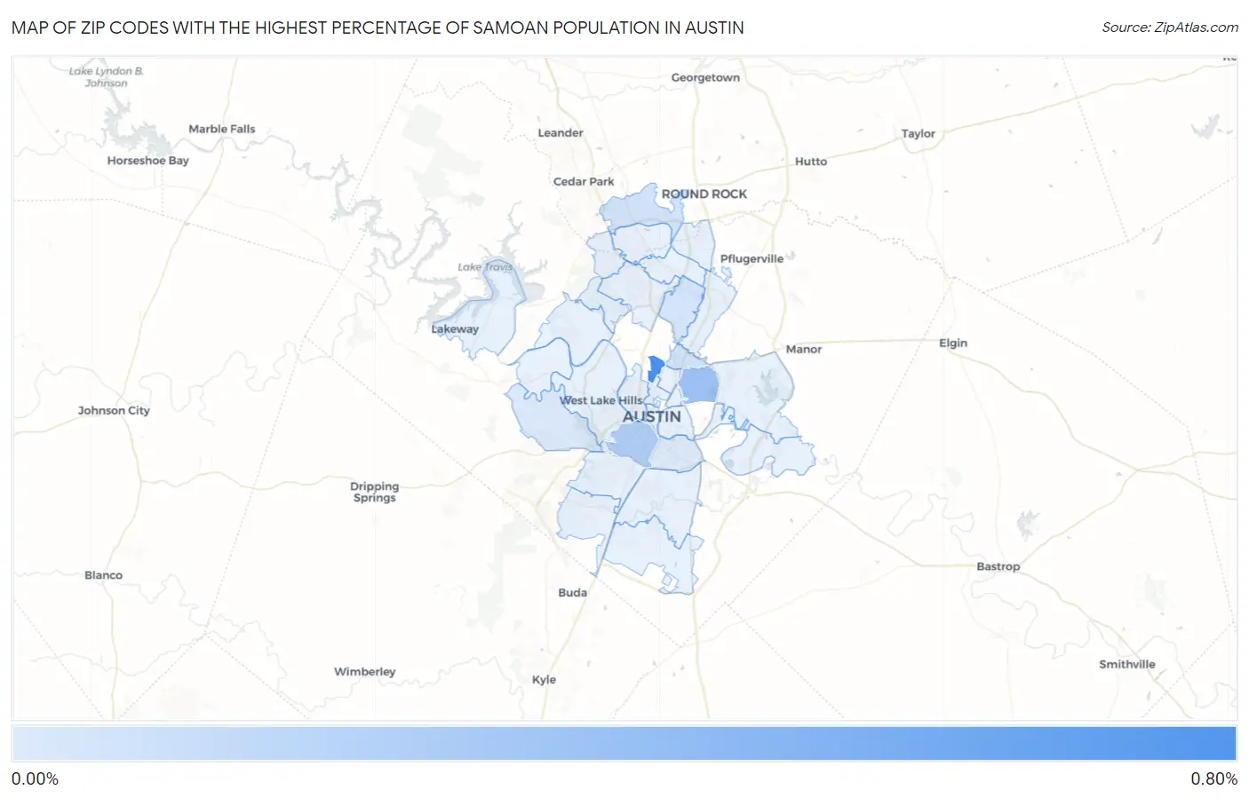 Zip Codes with the Highest Percentage of Samoan Population in Austin Map