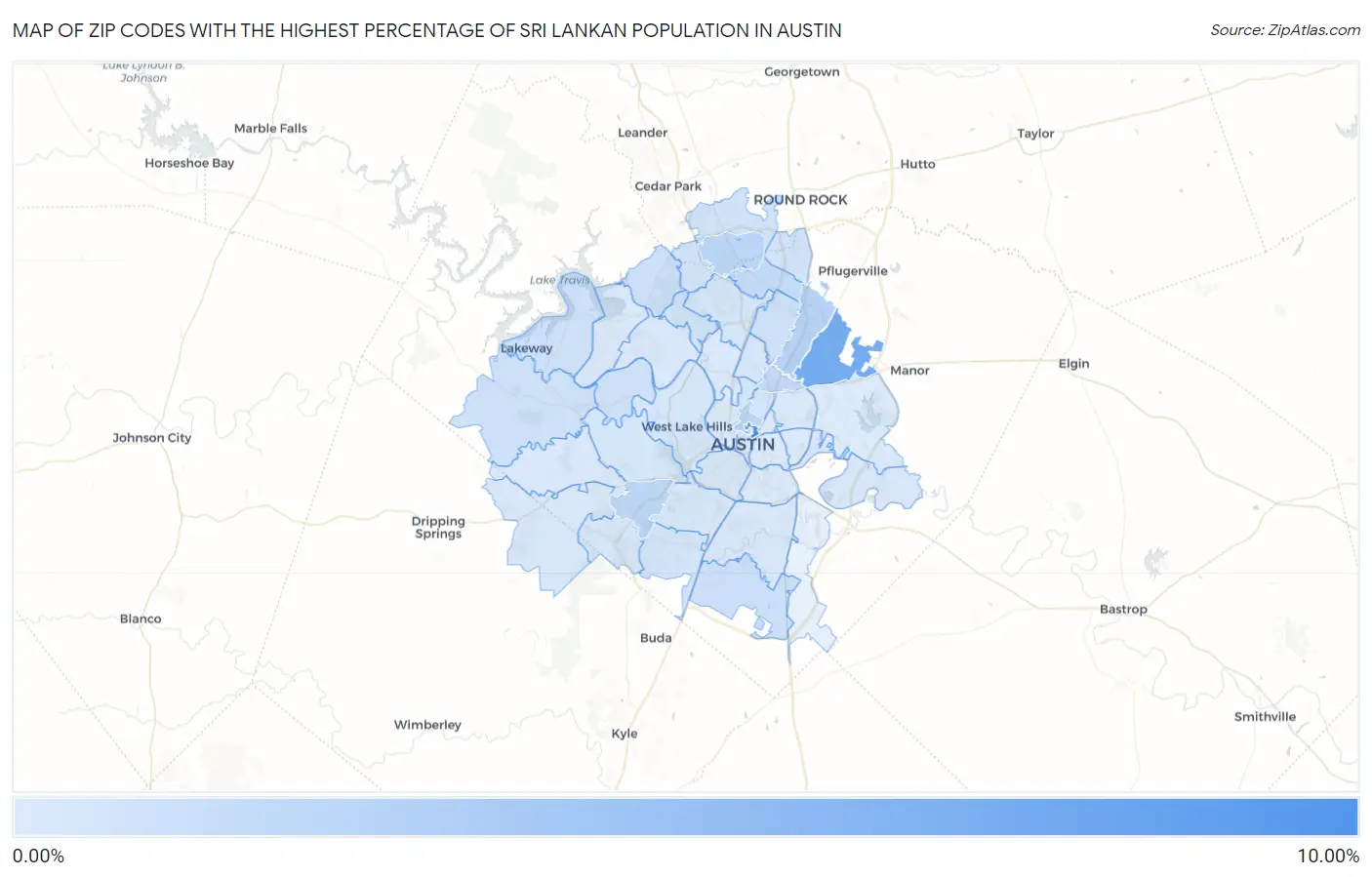 Zip Codes with the Highest Percentage of Sri Lankan Population in Austin Map