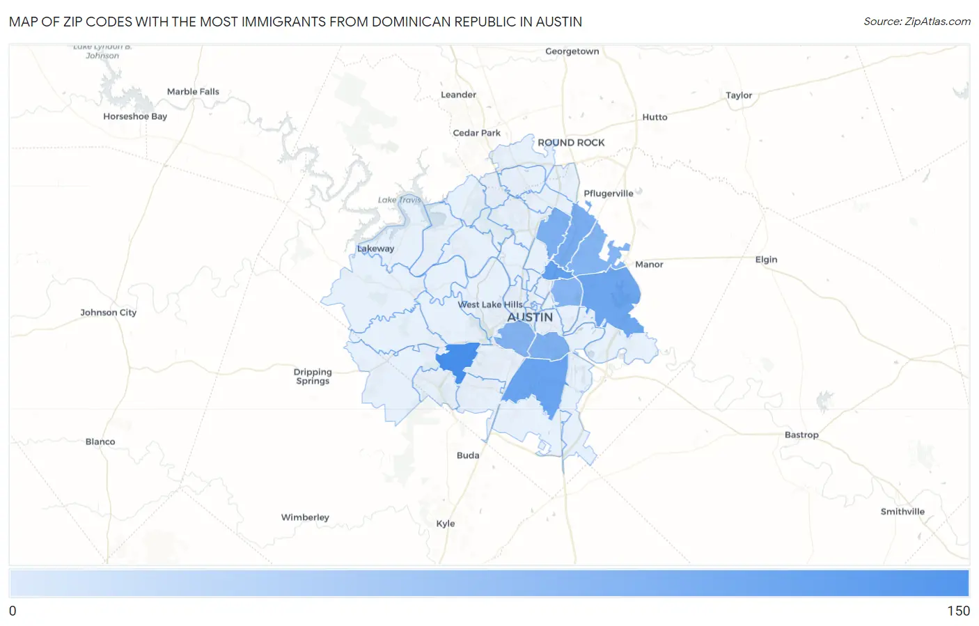 Zip Codes with the Most Immigrants from Dominican Republic in Austin Map