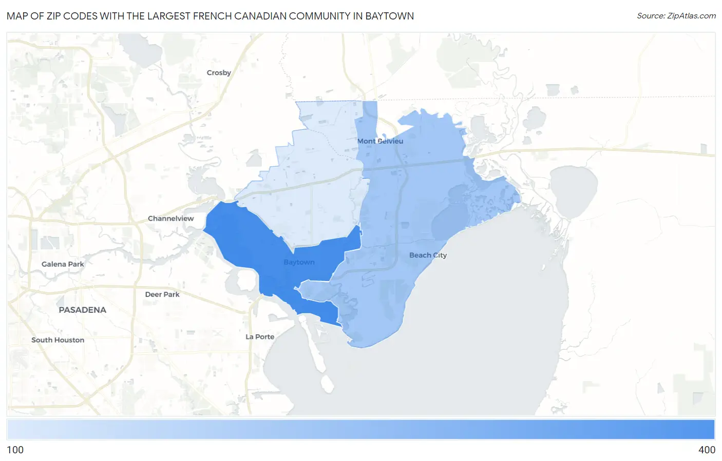 Zip Codes with the Largest French Canadian Community in Baytown Map