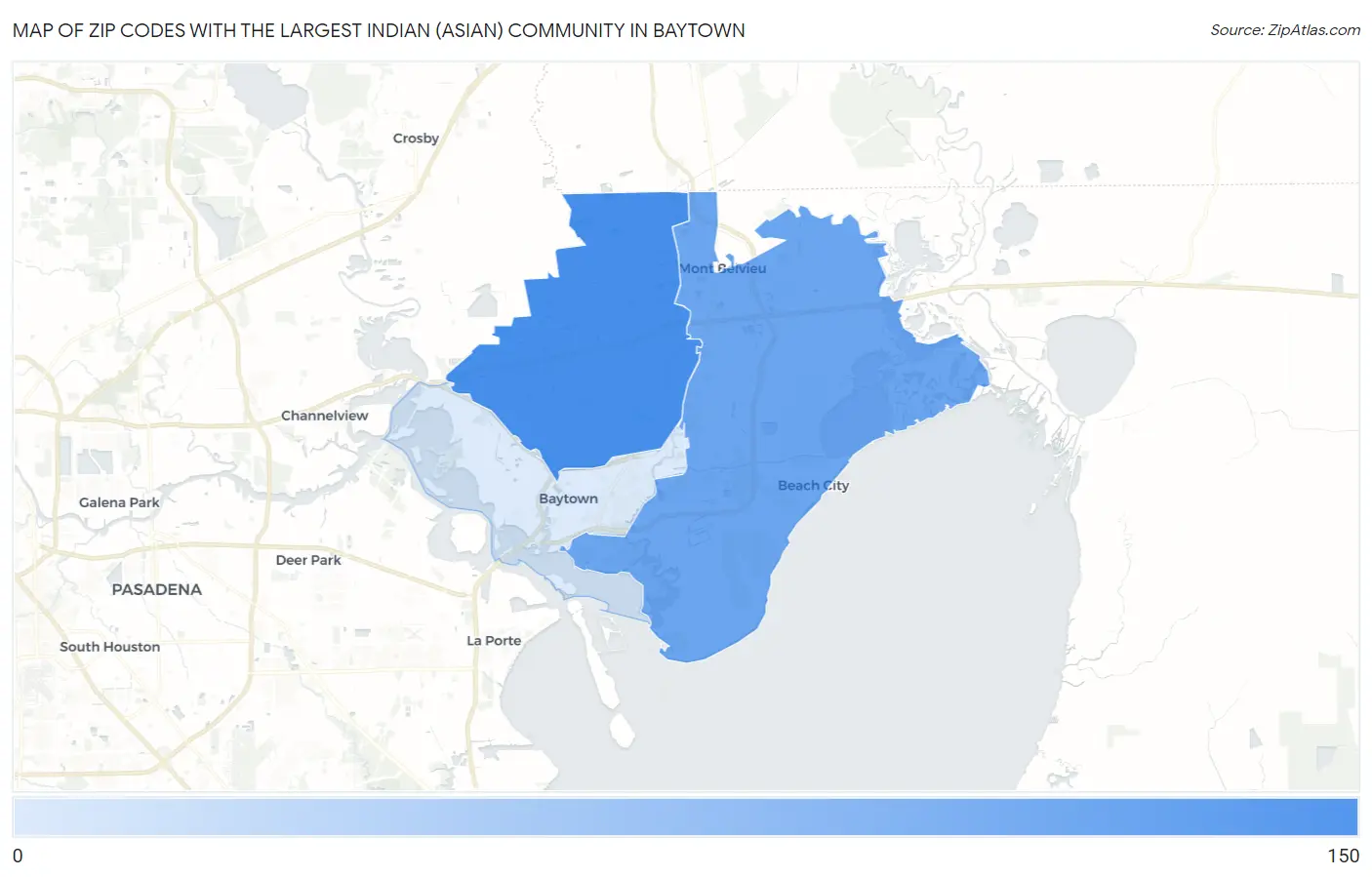 Zip Codes with the Largest Indian (Asian) Community in Baytown Map