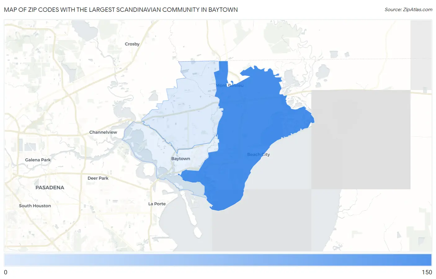 Zip Codes with the Largest Scandinavian Community in Baytown Map