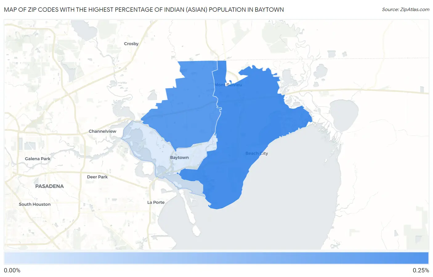 Zip Codes with the Highest Percentage of Indian (Asian) Population in Baytown Map