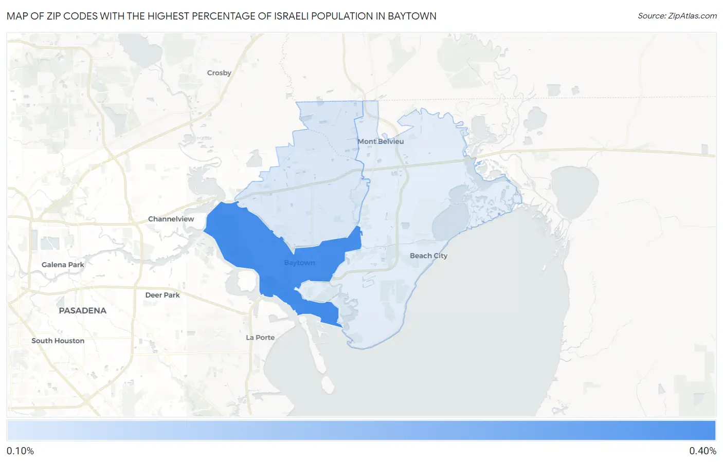 Zip Codes with the Highest Percentage of Israeli Population in Baytown Map