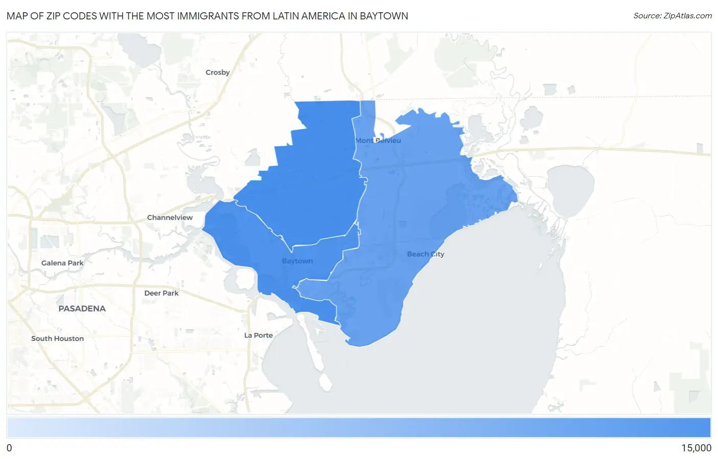 Zip Codes with the Most Immigrants from Latin America in Baytown Map