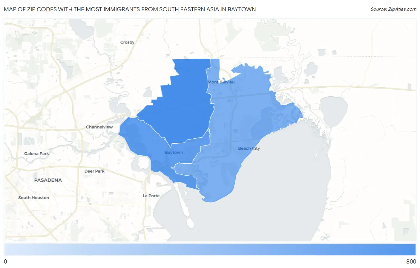 Zip Codes with the Most Immigrants from South Eastern Asia in Baytown Map