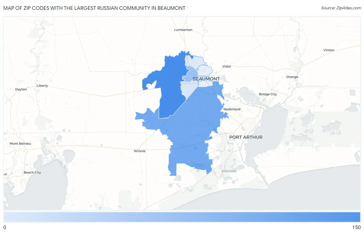 Zip Codes with the Largest Russian Community in Beaumont Map