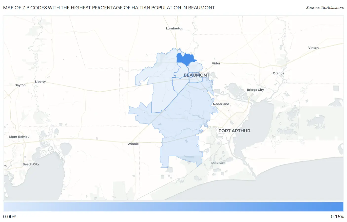 Zip Codes with the Highest Percentage of Haitian Population in Beaumont Map
