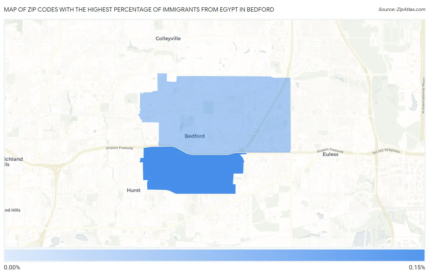 Zip Codes with the Highest Percentage of Immigrants from Egypt in Bedford Map