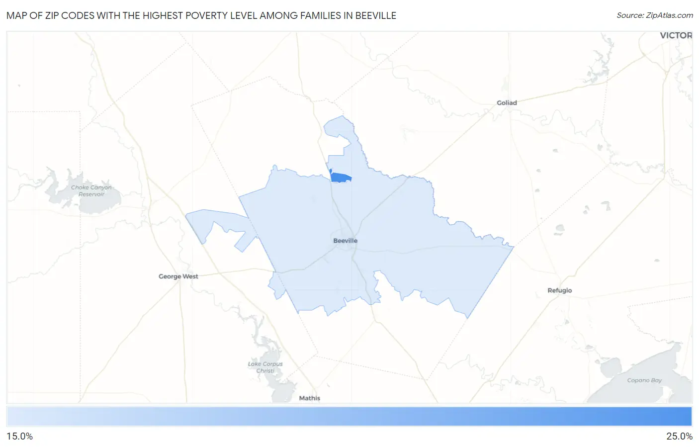 Zip Codes with the Highest Poverty Level Among Families in Beeville Map