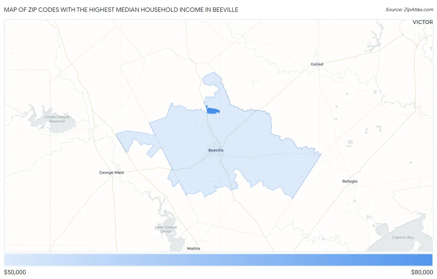 Zip Codes with the Highest Median Household Income in Beeville Map