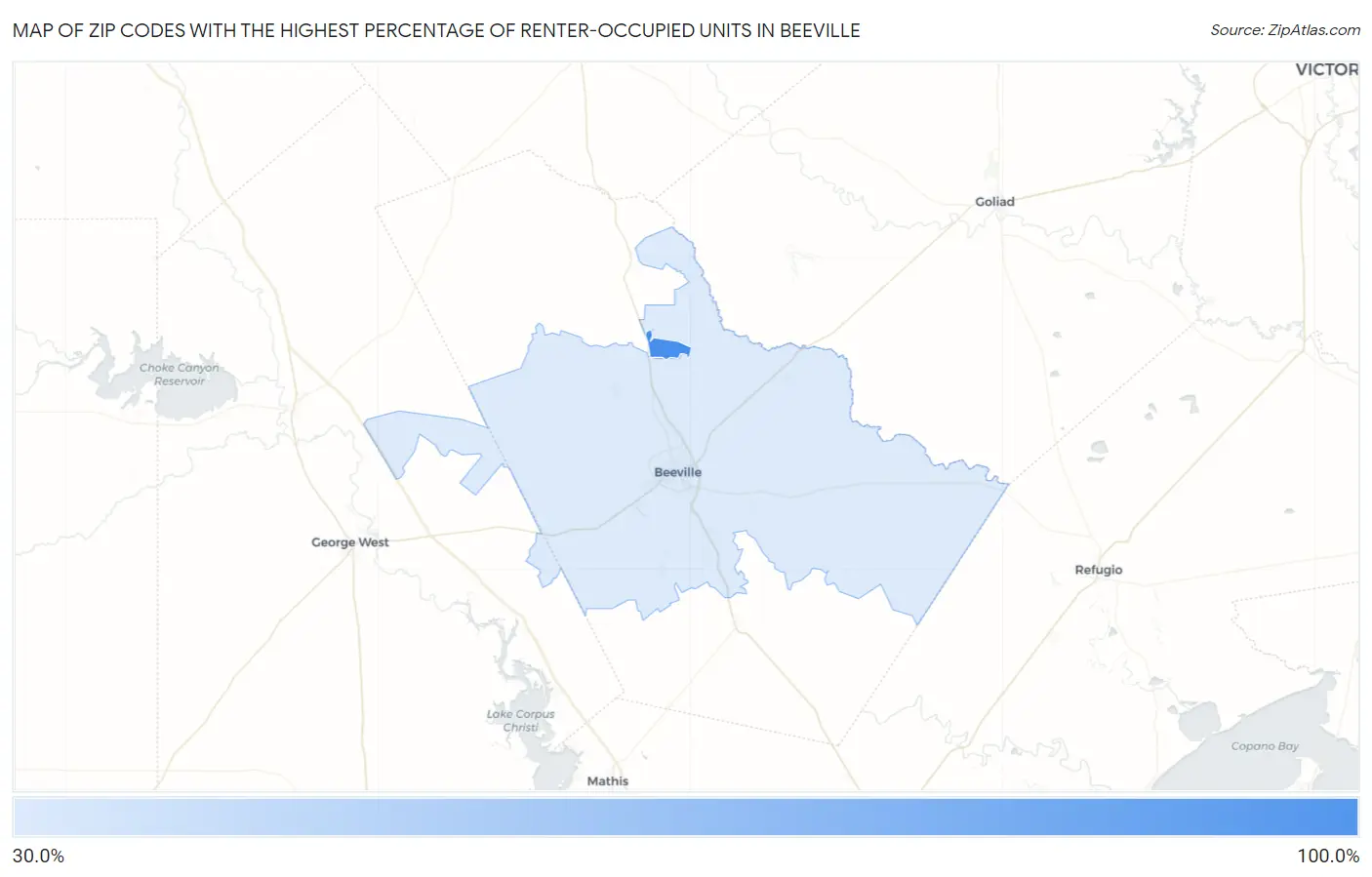 Zip Codes with the Highest Percentage of Renter-Occupied Units in Beeville Map