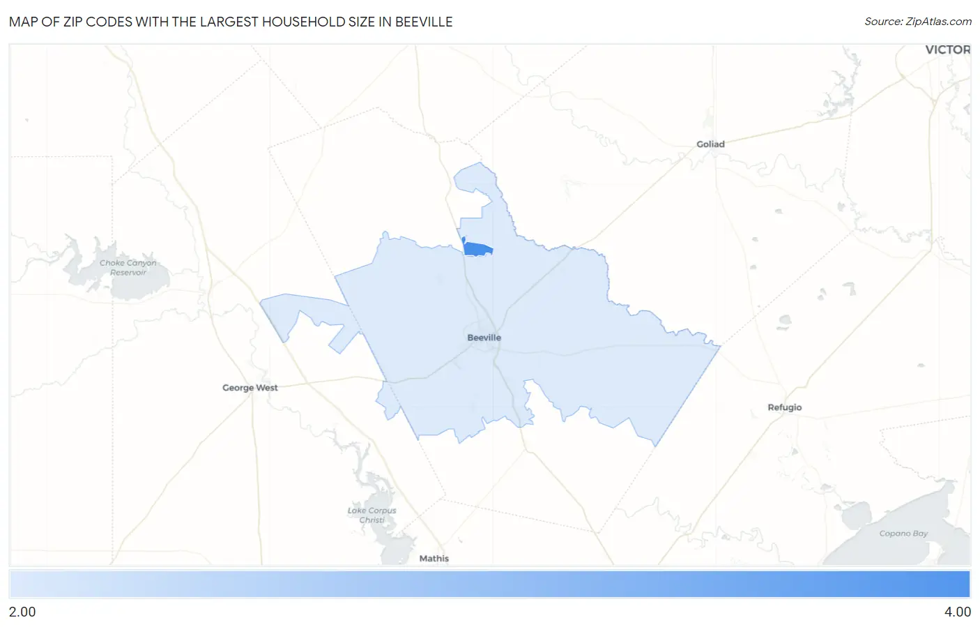 Zip Codes with the Largest Household Size in Beeville Map