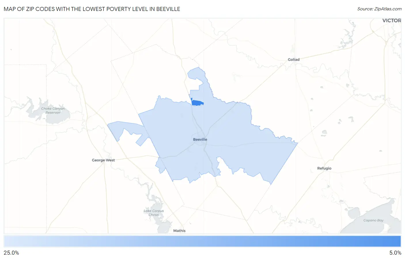 Zip Codes with the Lowest Poverty Level in Beeville Map