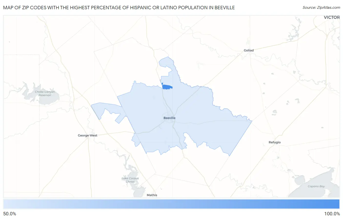 Zip Codes with the Highest Percentage of Hispanic or Latino Population in Beeville Map
