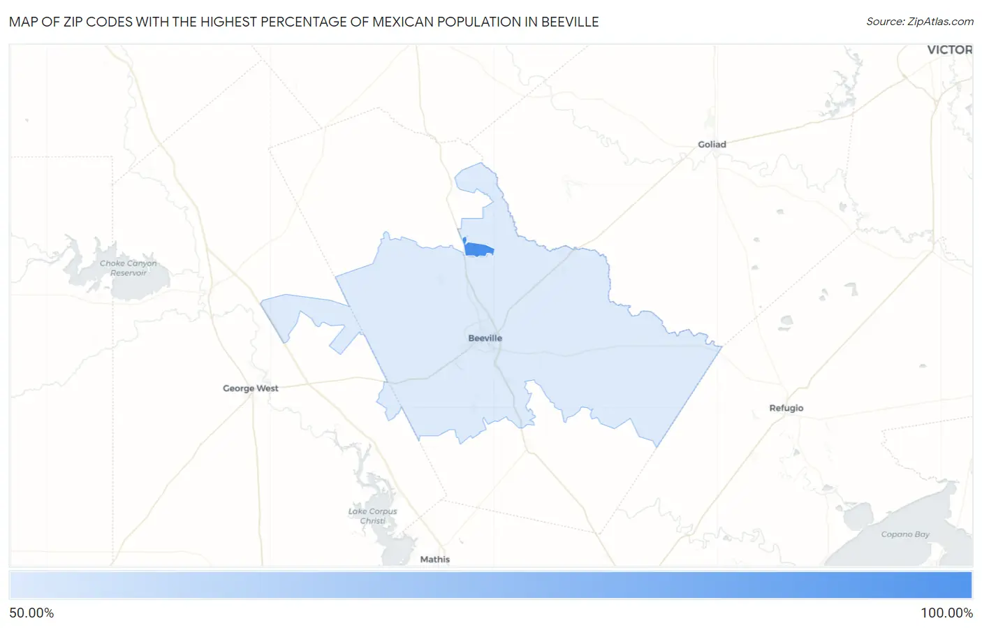 Zip Codes with the Highest Percentage of Mexican Population in Beeville Map
