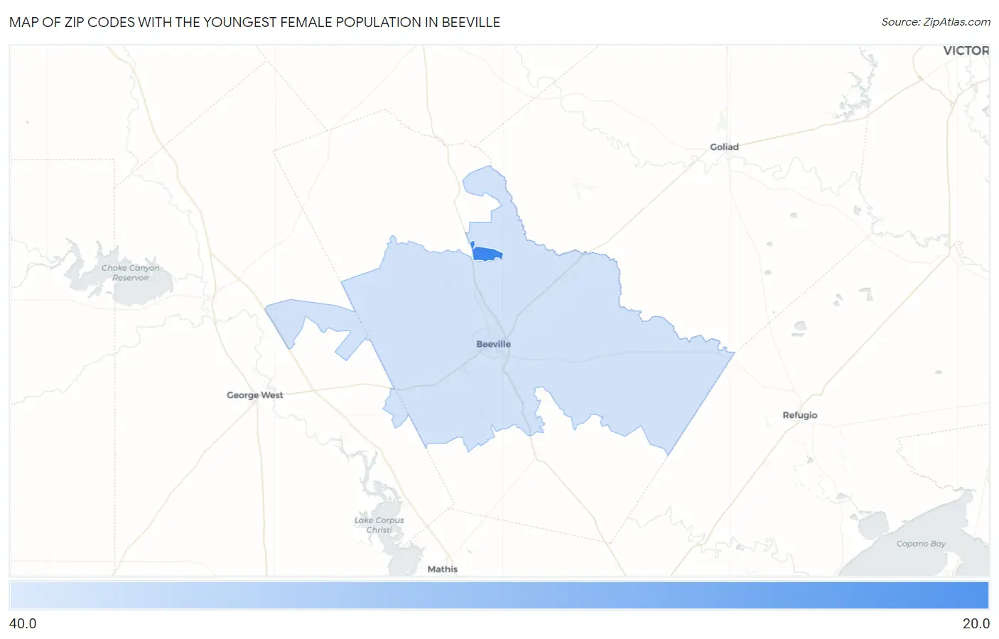 Zip Codes with the Youngest Female Population in Beeville Map