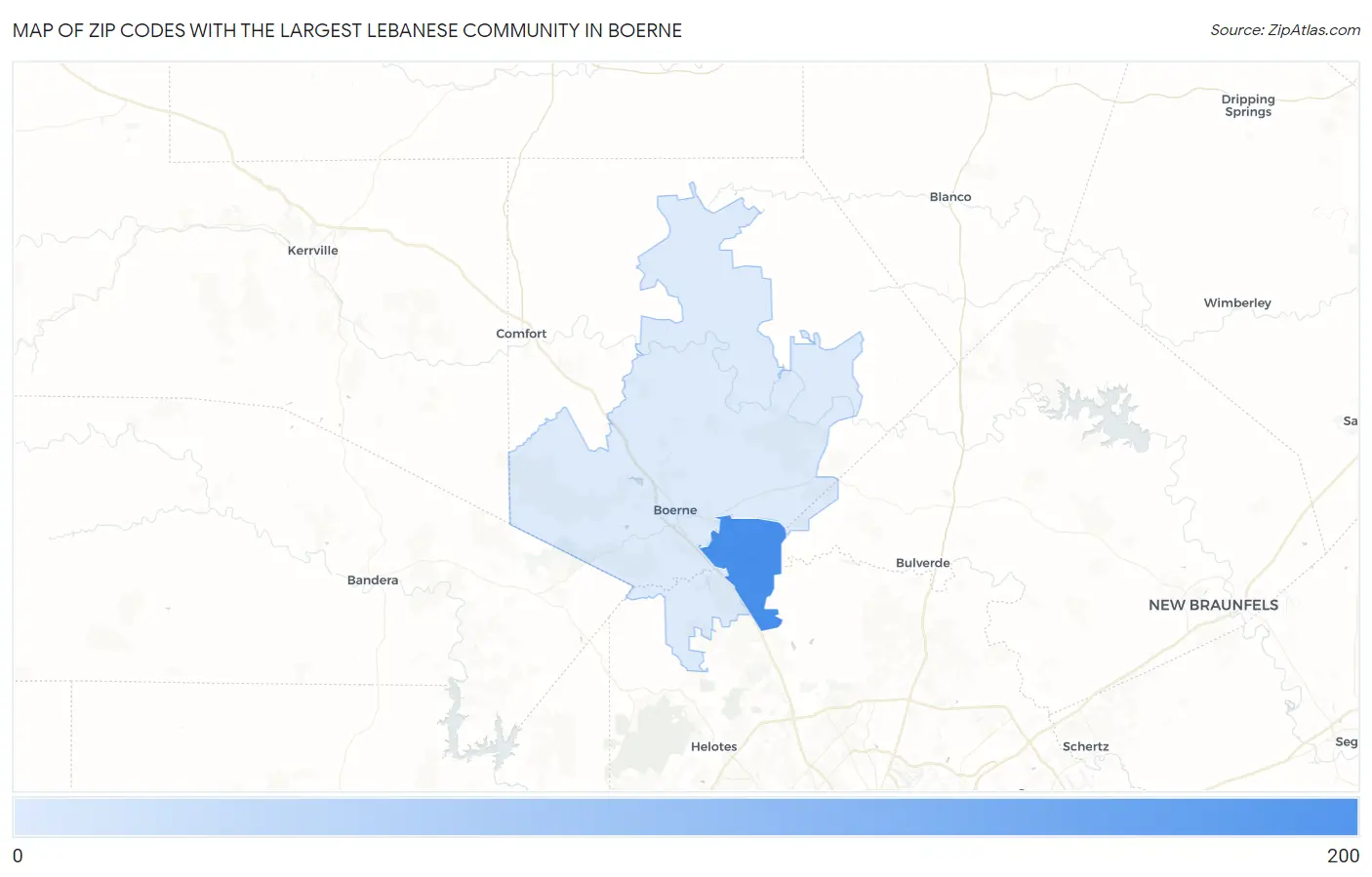 Zip Codes with the Largest Lebanese Community in Boerne Map