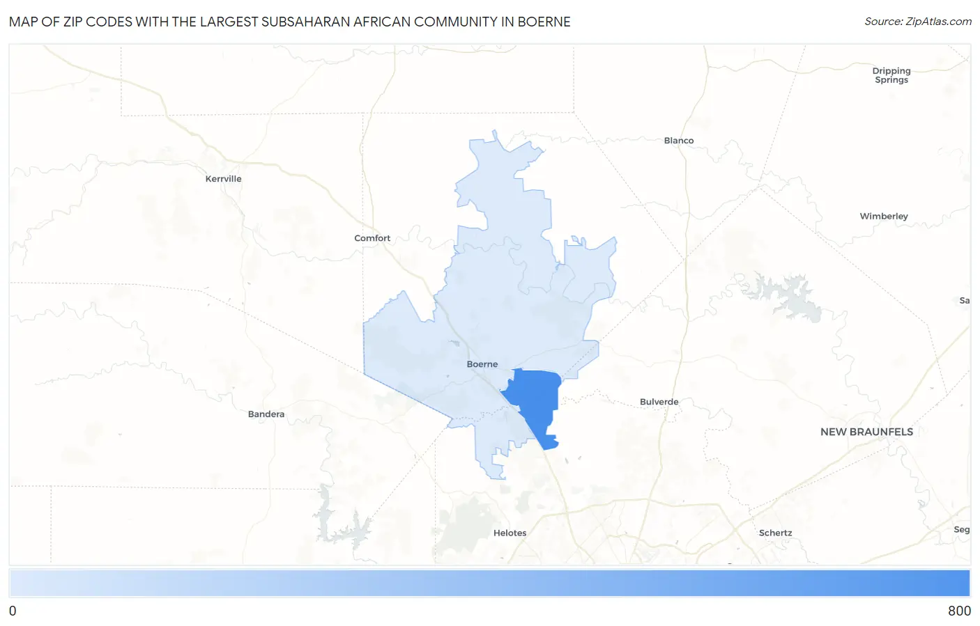 Zip Codes with the Largest Subsaharan African Community in Boerne Map