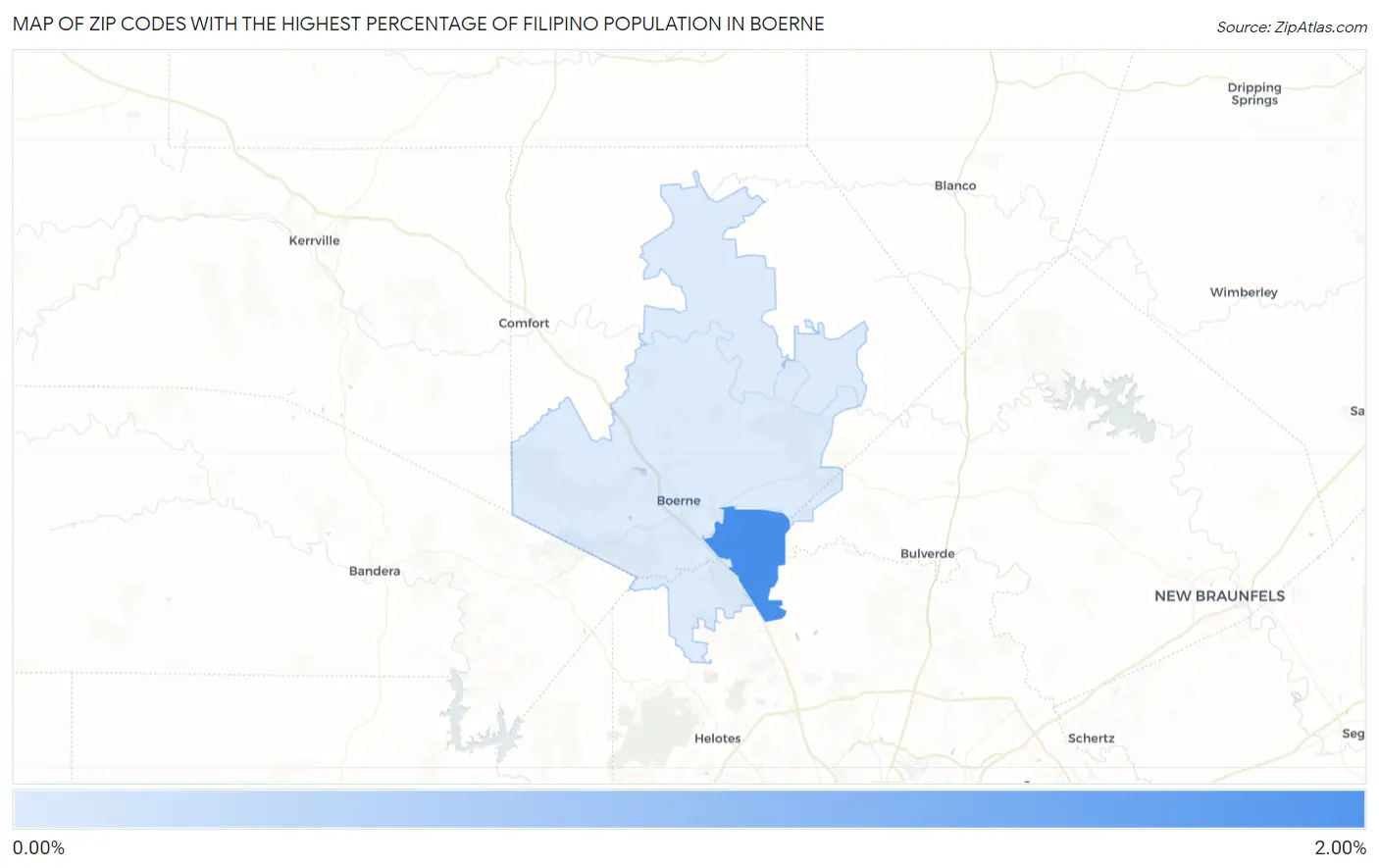 Zip Codes with the Highest Percentage of Filipino Population in Boerne Map