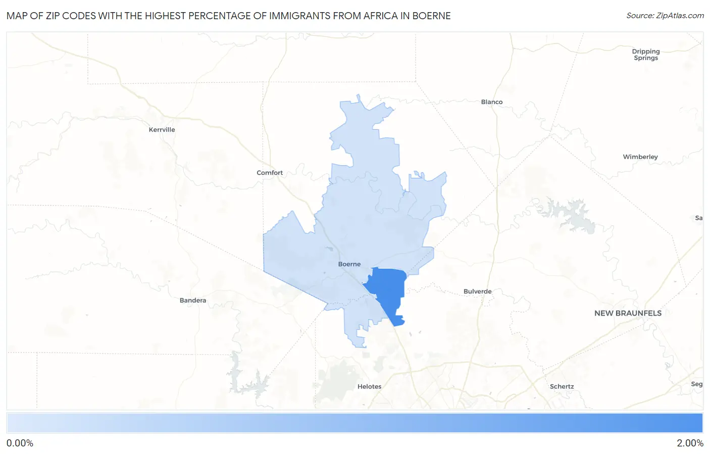 Zip Codes with the Highest Percentage of Immigrants from Africa in Boerne Map