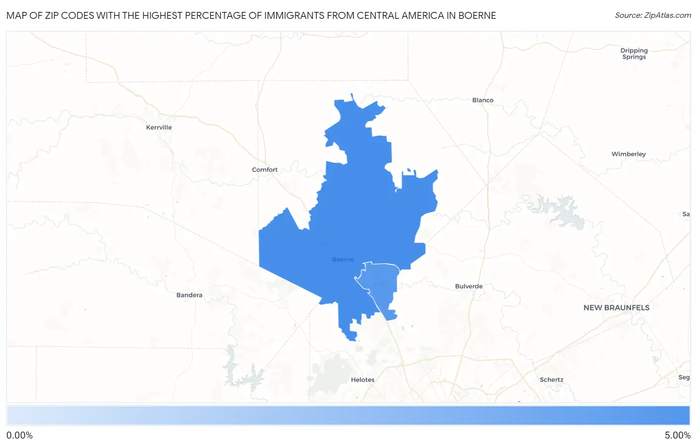 Zip Codes with the Highest Percentage of Immigrants from Central America in Boerne Map