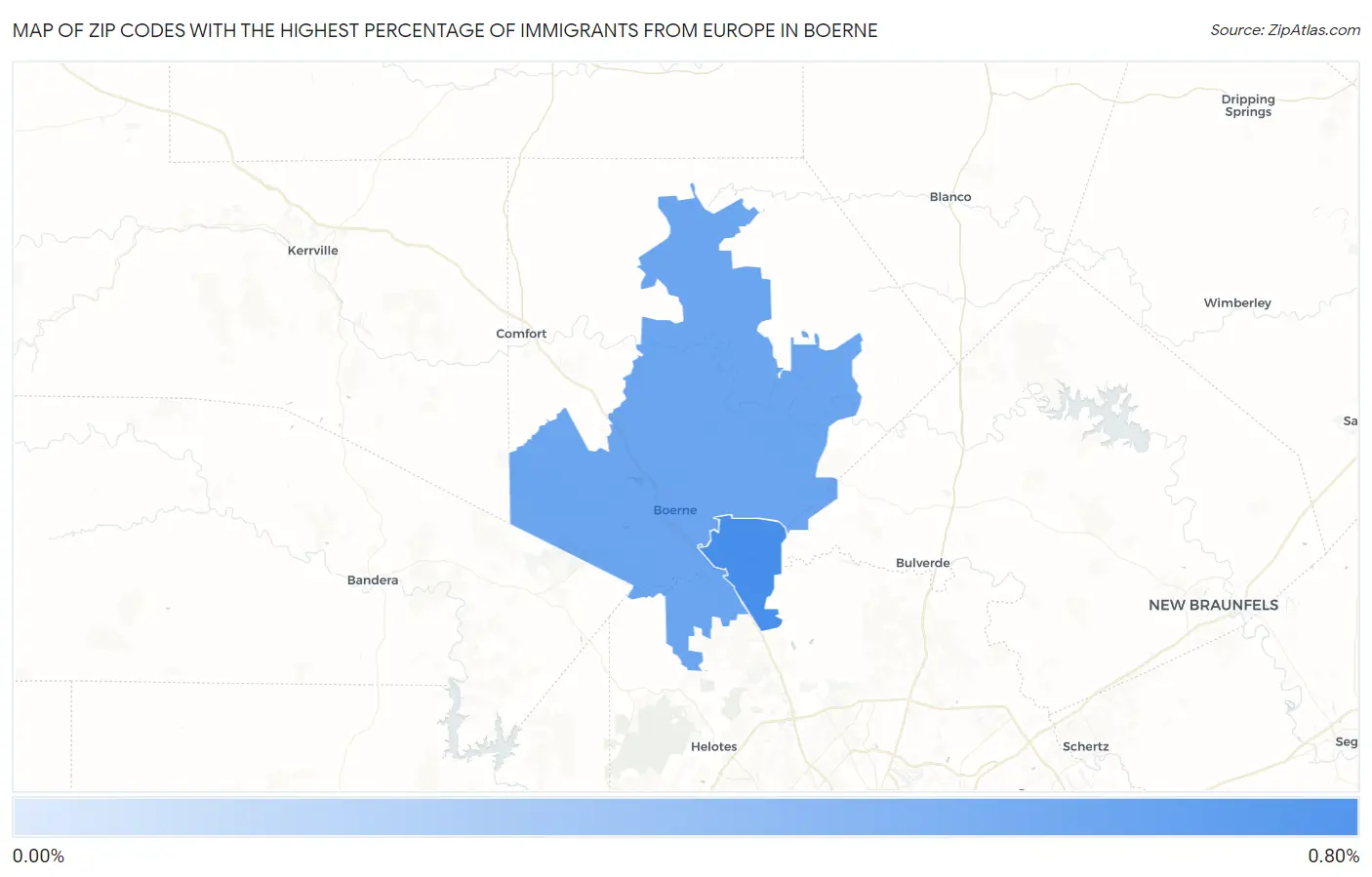 Zip Codes with the Highest Percentage of Immigrants from Europe in Boerne Map