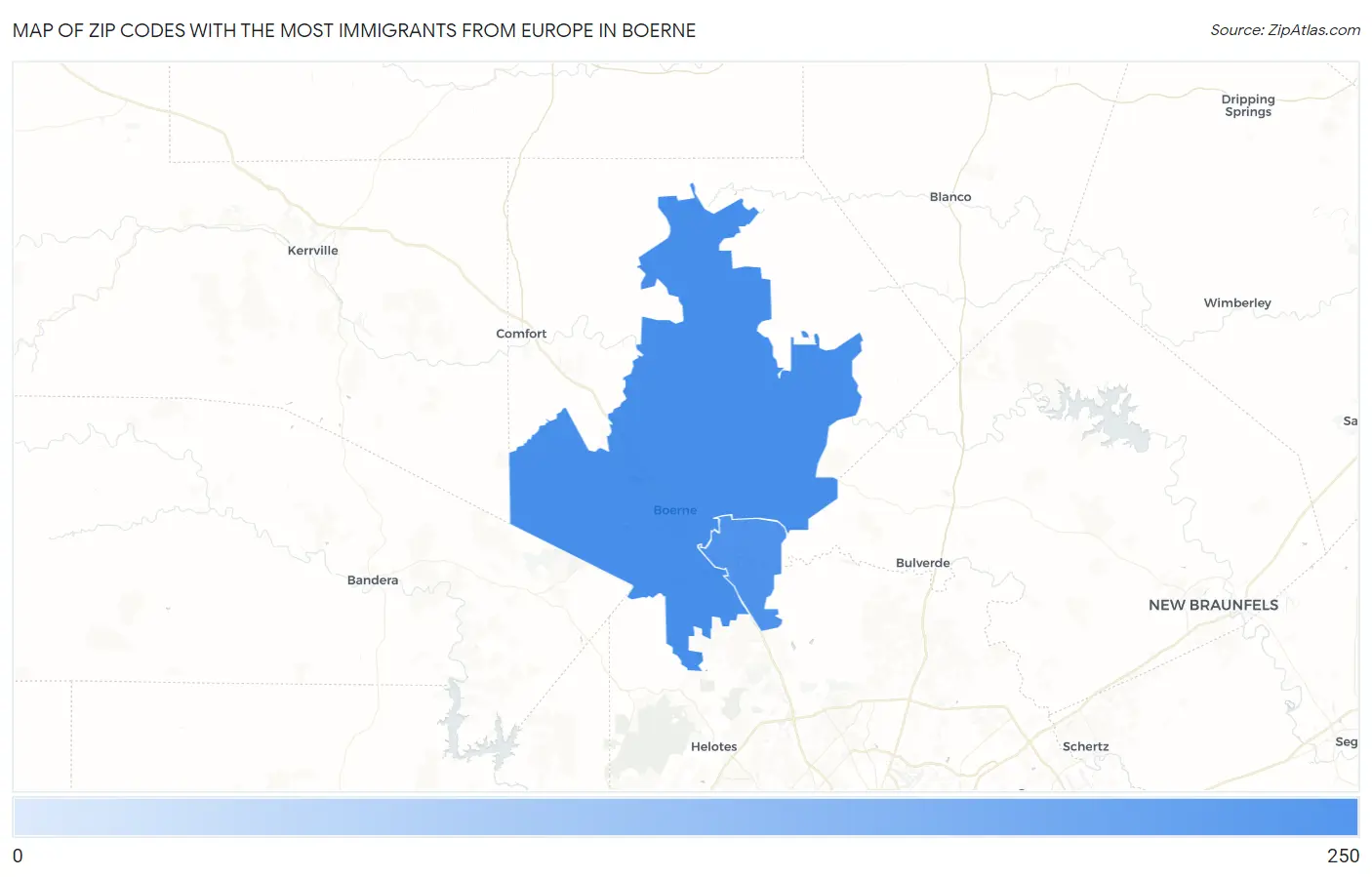 Zip Codes with the Most Immigrants from Europe in Boerne Map