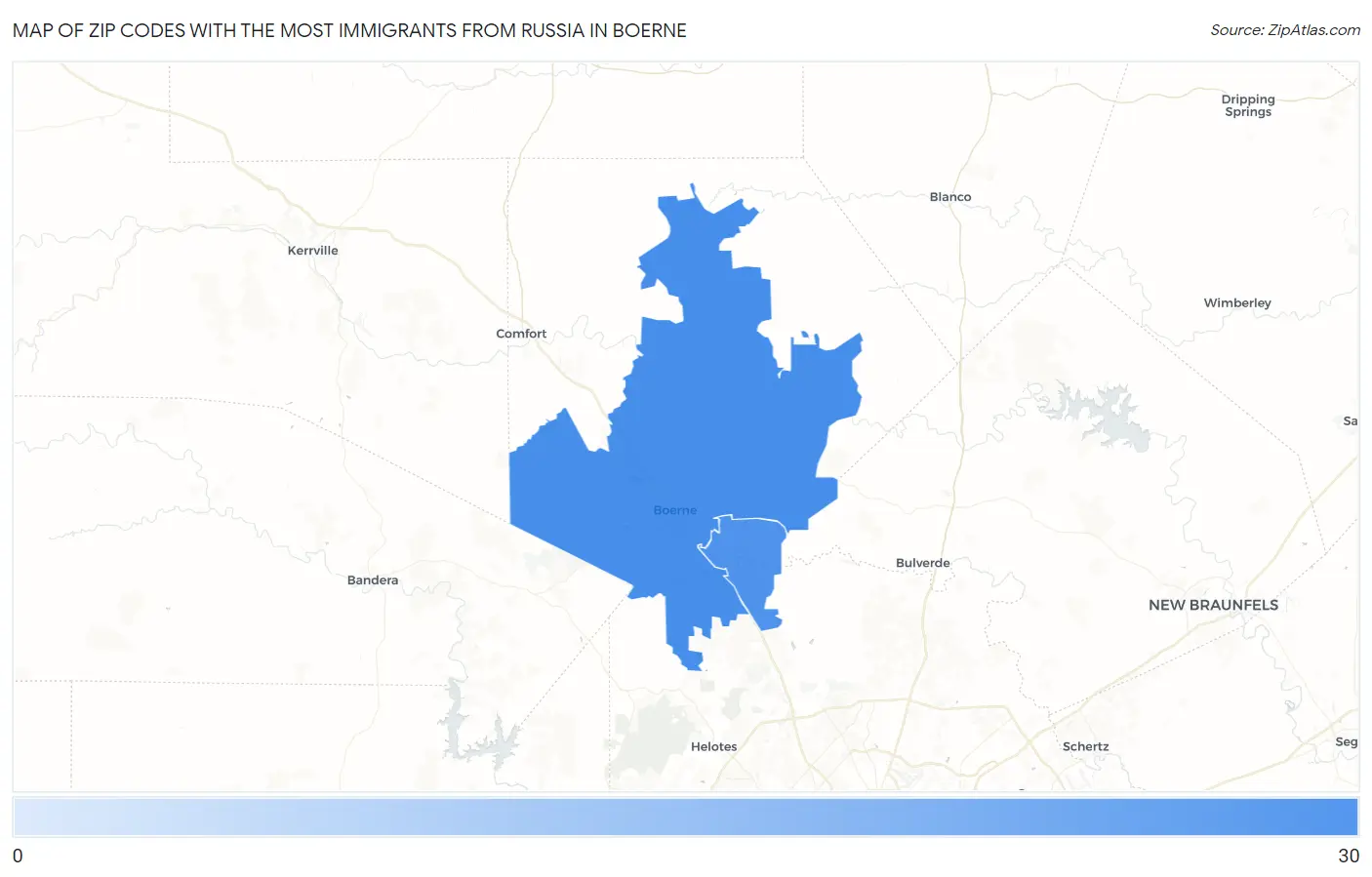 Zip Codes with the Most Immigrants from Russia in Boerne Map