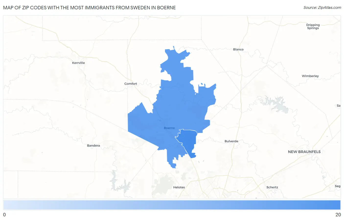 Zip Codes with the Most Immigrants from Sweden in Boerne Map
