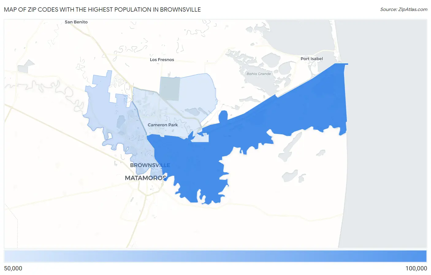 Zip Codes with the Highest Population in Brownsville Map