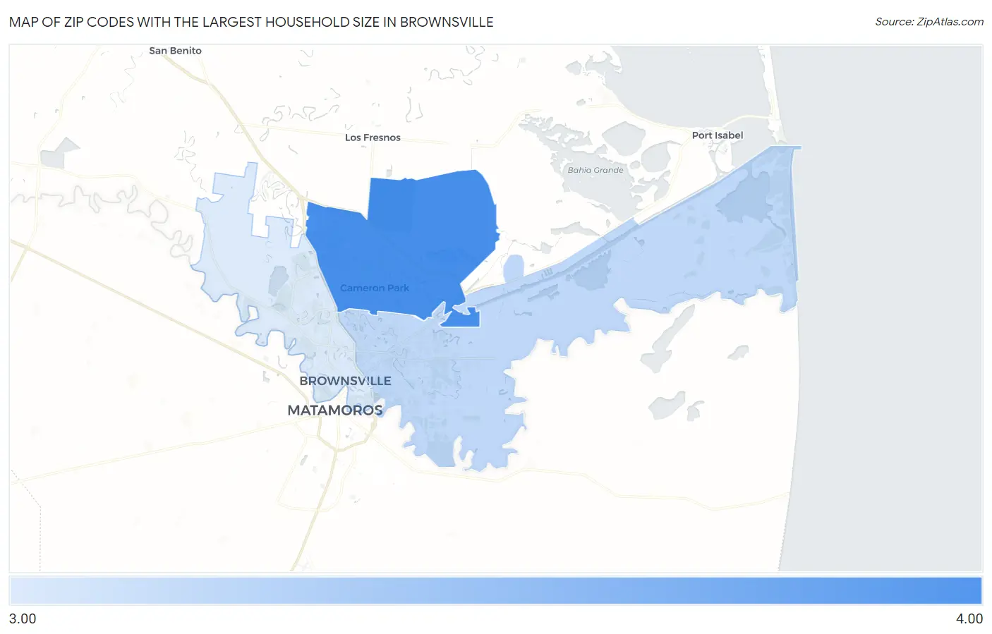 Zip Codes with the Largest Household Size in Brownsville Map