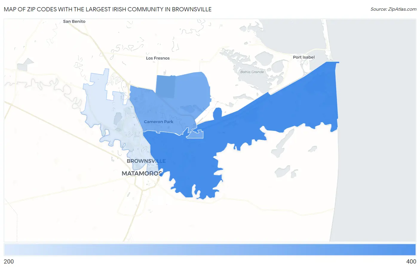 Zip Codes with the Largest Irish Community in Brownsville Map