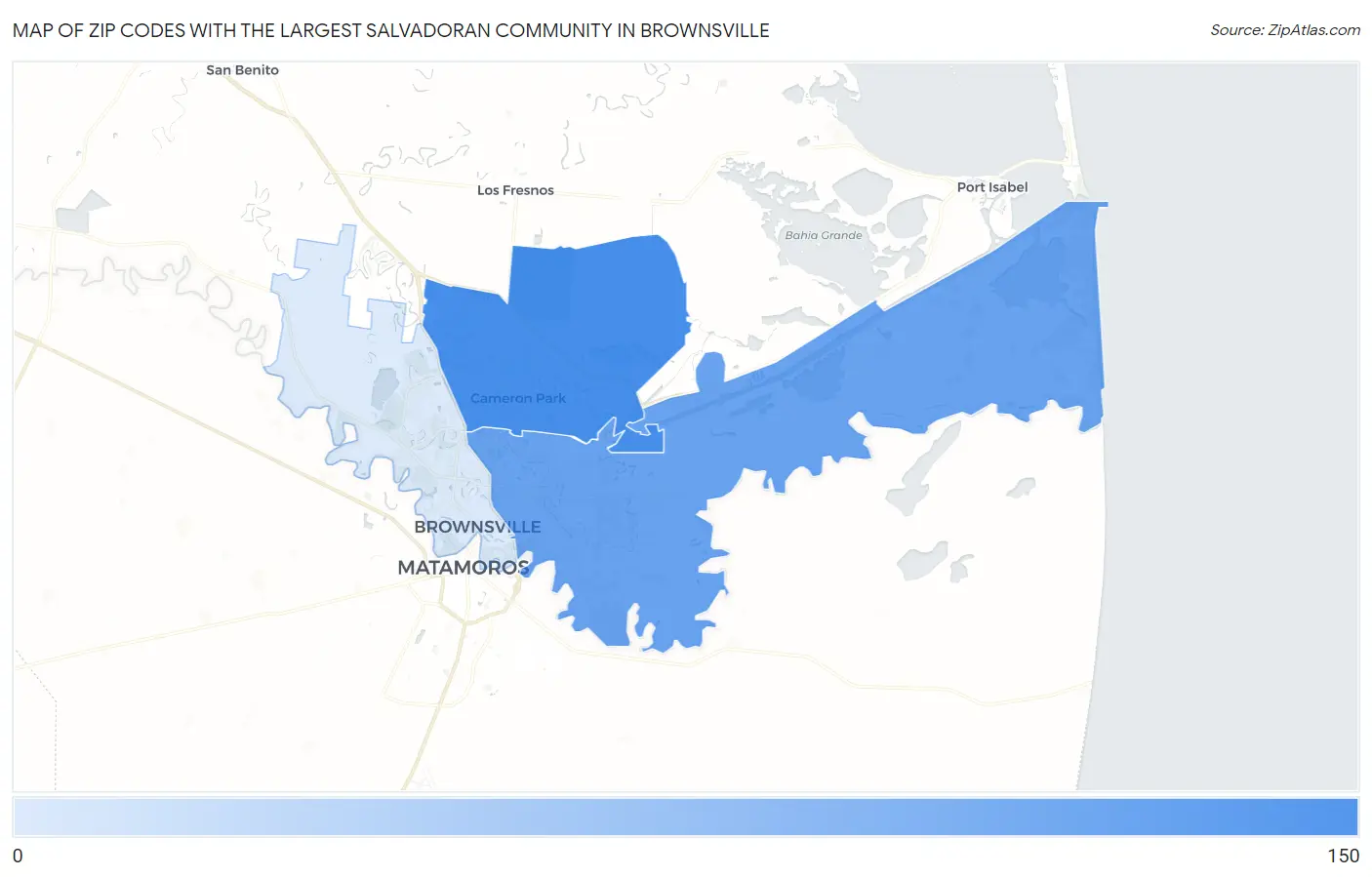 Zip Codes with the Largest Salvadoran Community in Brownsville Map