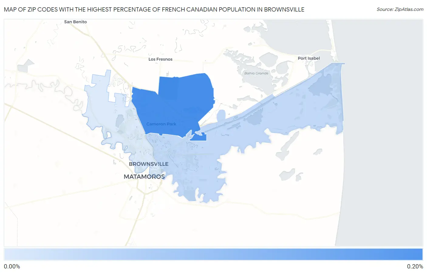 Zip Codes with the Highest Percentage of French Canadian Population in Brownsville Map