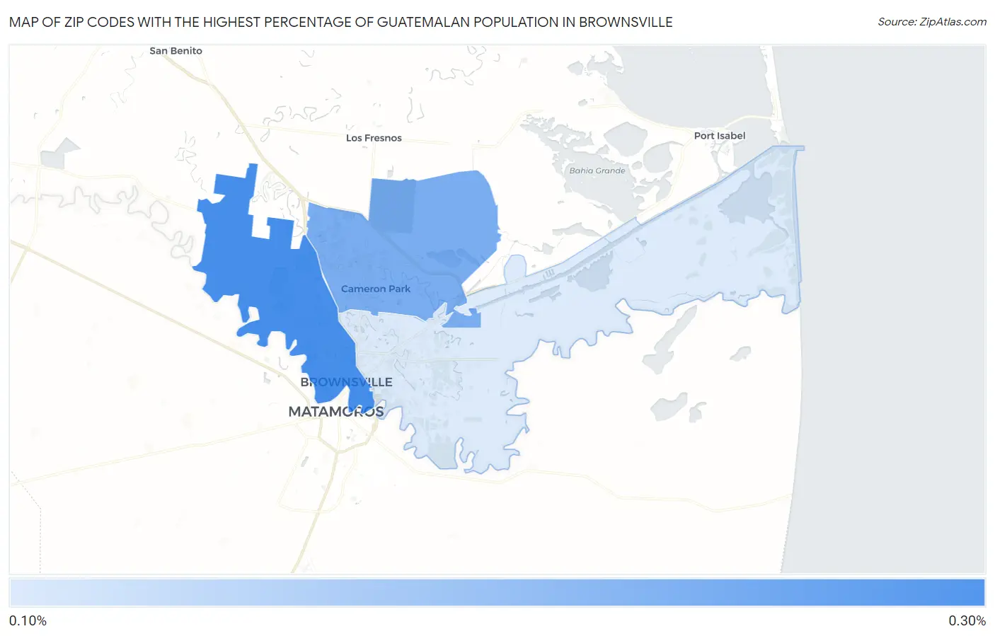 Zip Codes with the Highest Percentage of Guatemalan Population in Brownsville Map