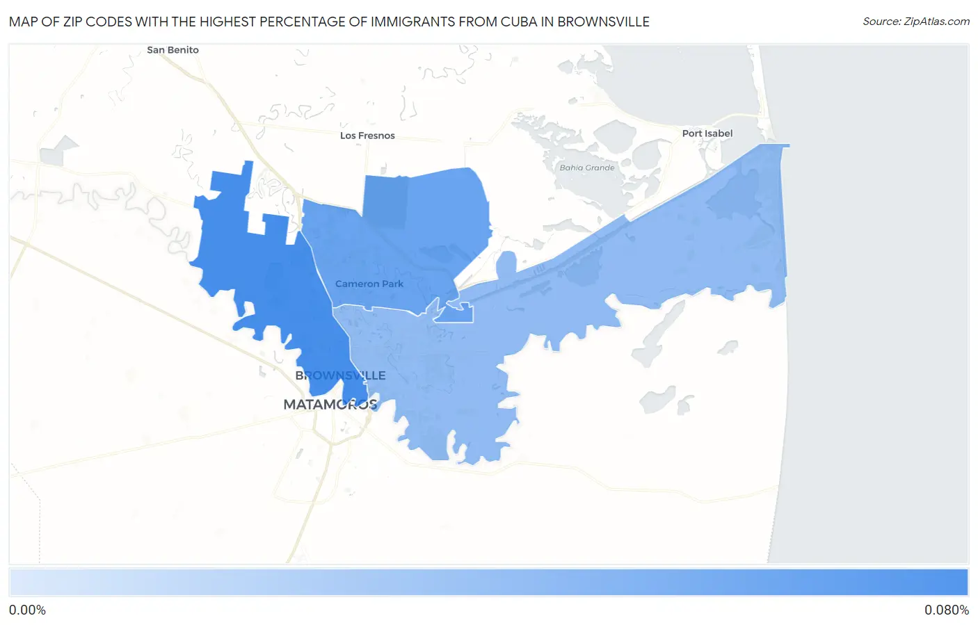 Zip Codes with the Highest Percentage of Immigrants from Cuba in Brownsville Map