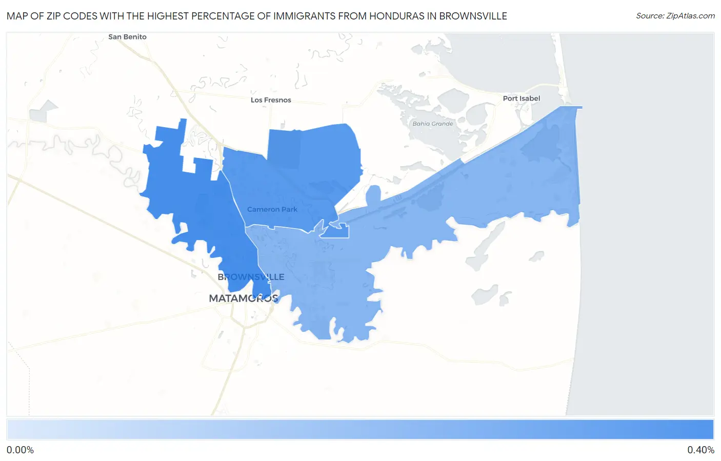 Zip Codes with the Highest Percentage of Immigrants from Honduras in Brownsville Map