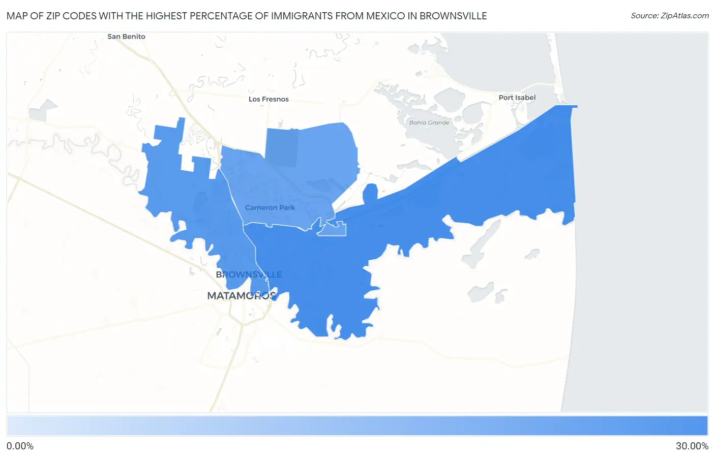 Zip Codes with the Highest Percentage of Immigrants from Mexico in Brownsville Map