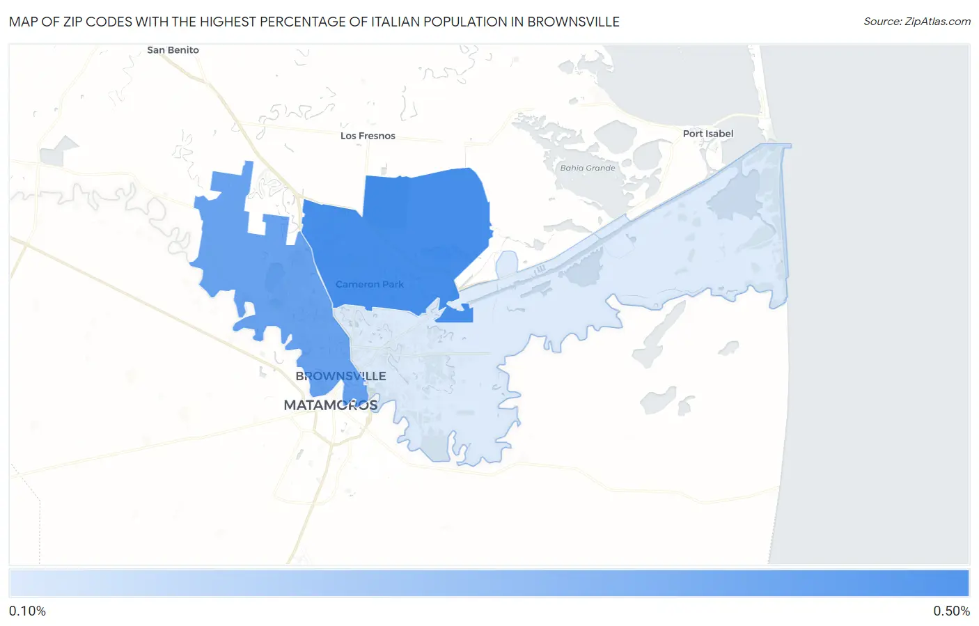 Zip Codes with the Highest Percentage of Italian Population in Brownsville Map