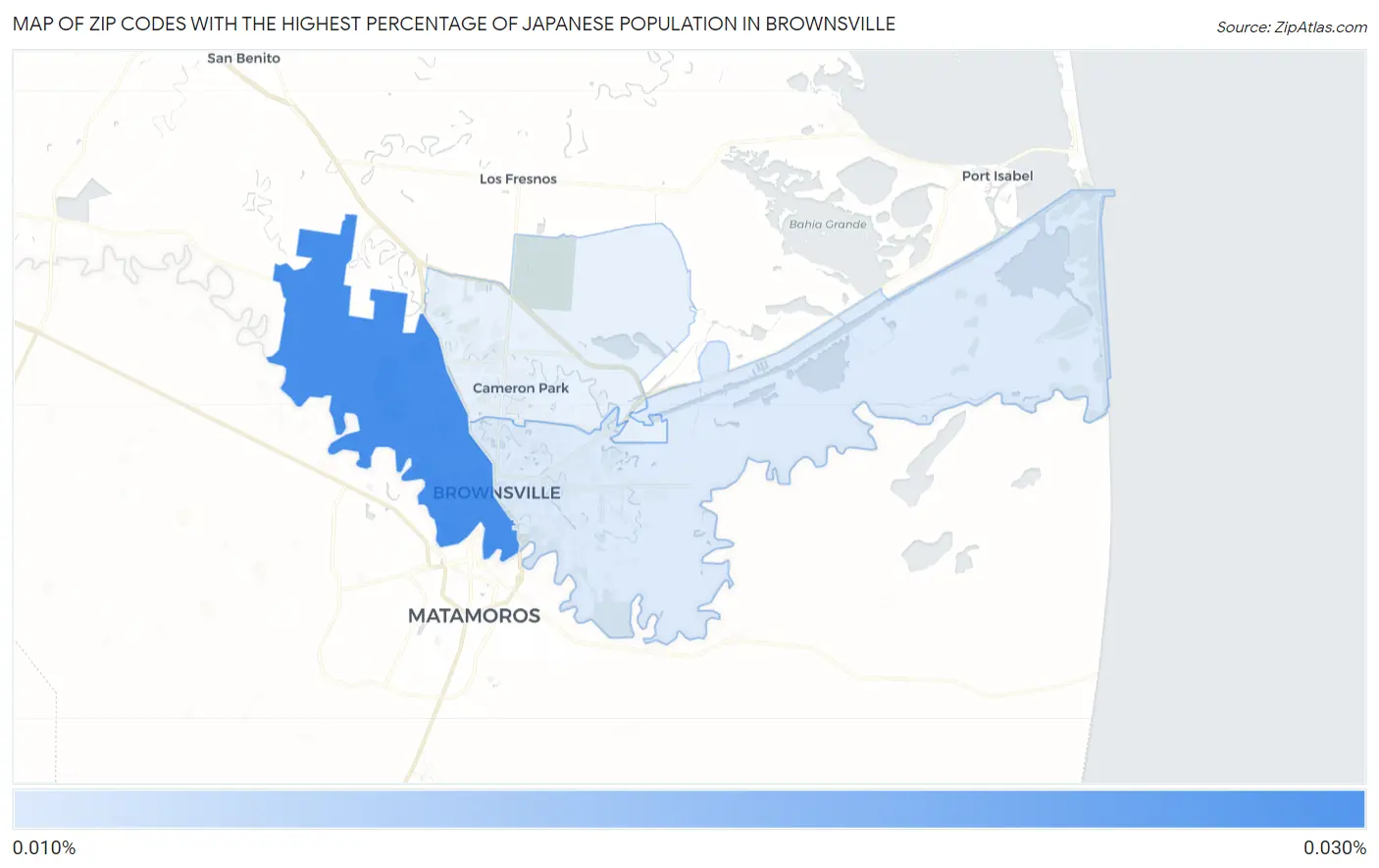 Zip Codes with the Highest Percentage of Japanese Population in Brownsville Map