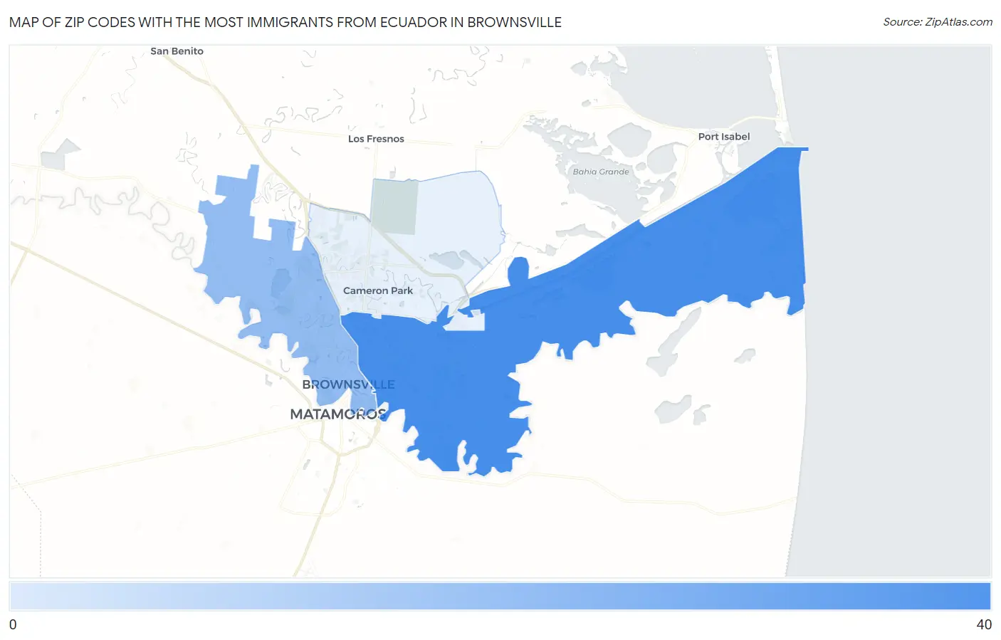 Zip Codes with the Most Immigrants from Ecuador in Brownsville Map