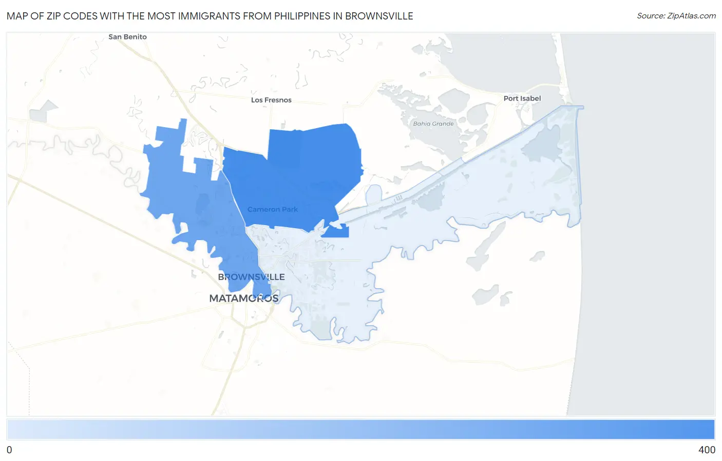 Zip Codes with the Most Immigrants from Philippines in Brownsville Map