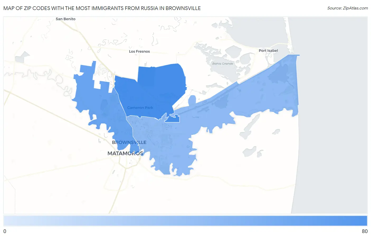 Zip Codes with the Most Immigrants from Russia in Brownsville Map