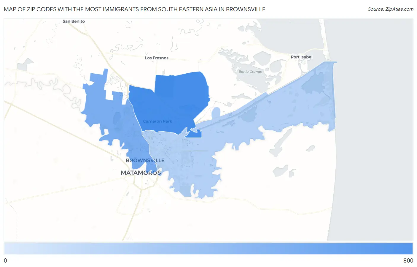 Zip Codes with the Most Immigrants from South Eastern Asia in Brownsville Map