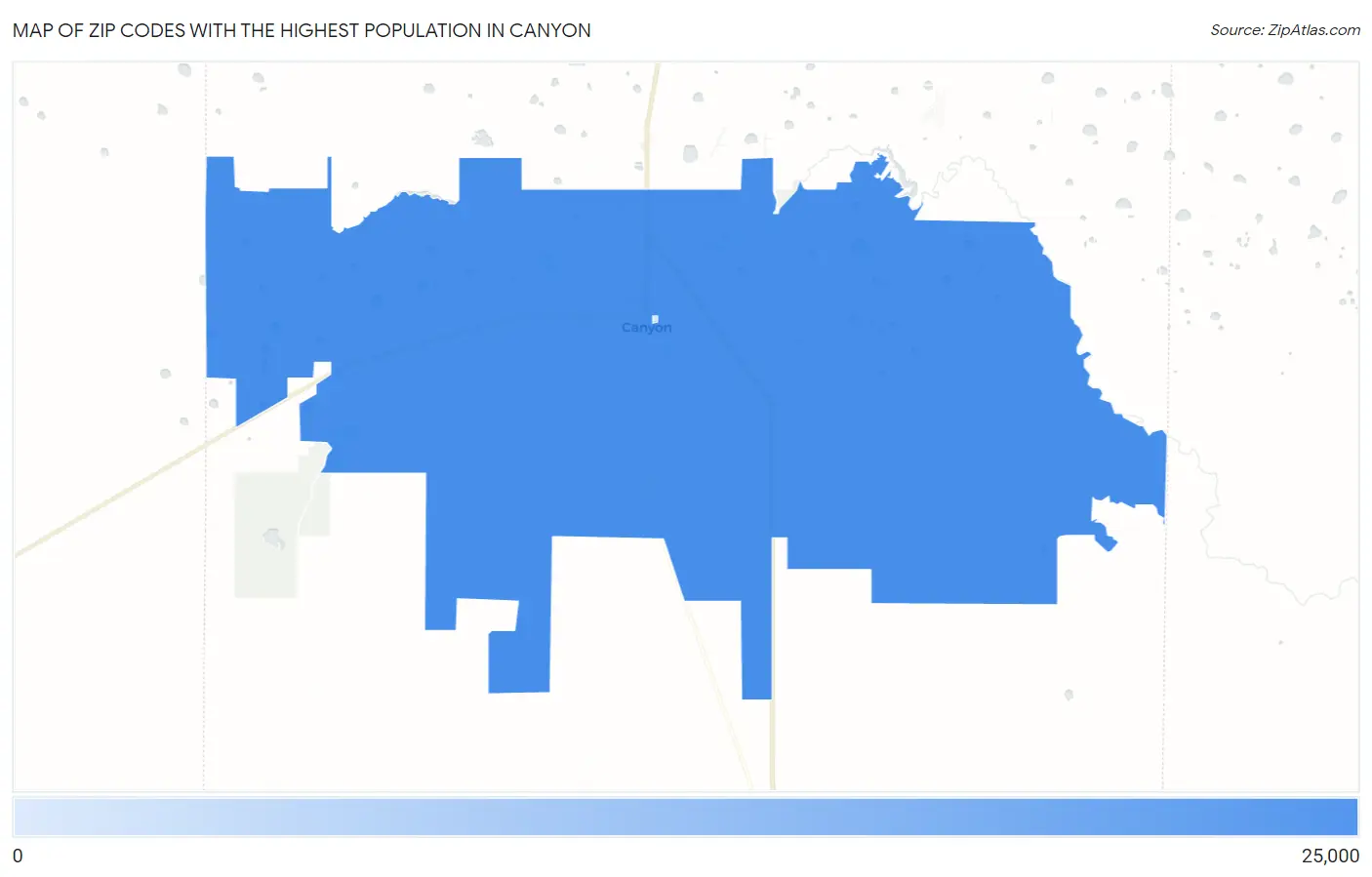 Zip Codes with the Highest Population in Canyon Map