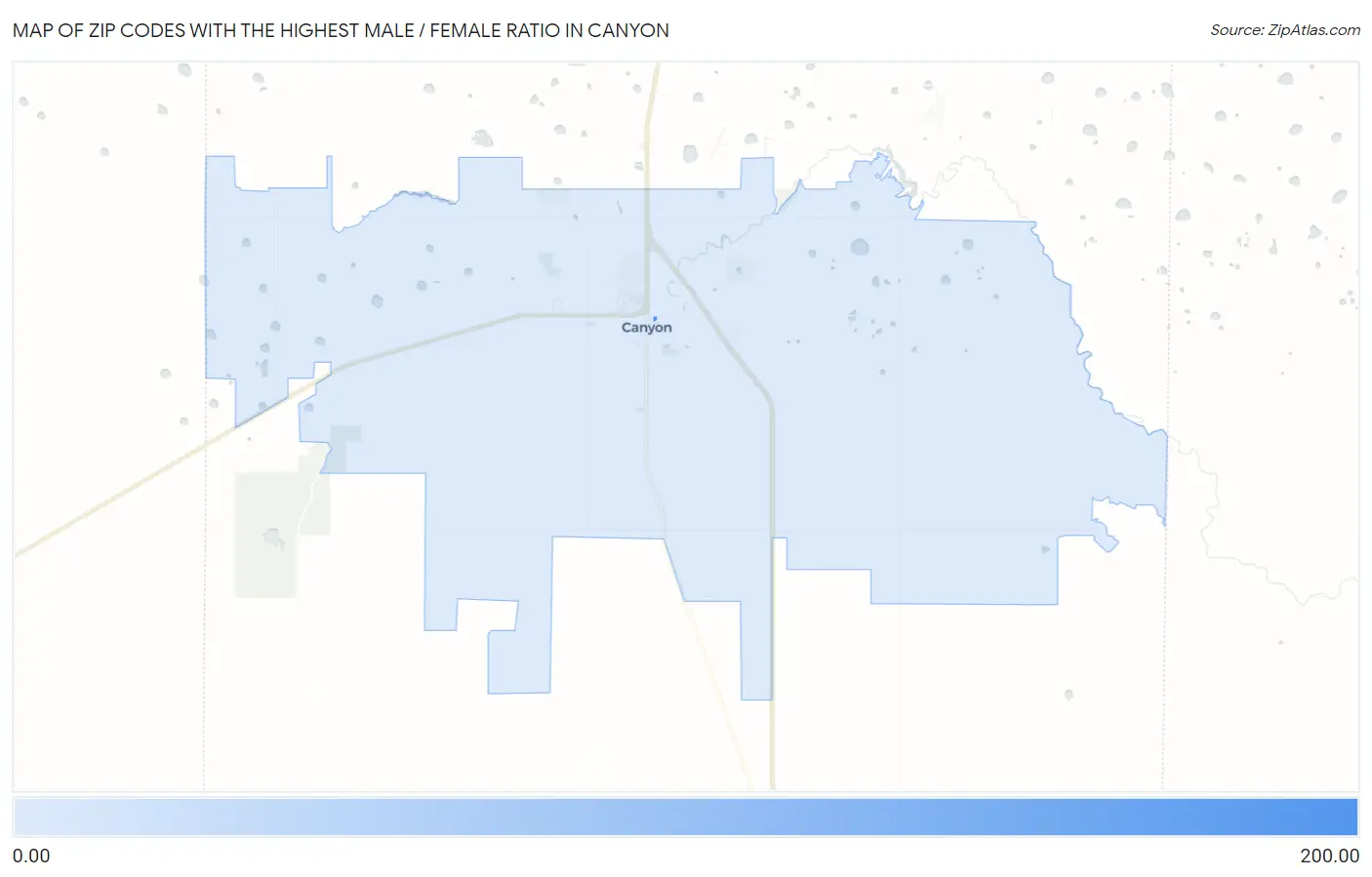 Zip Codes with the Highest Male / Female Ratio in Canyon Map